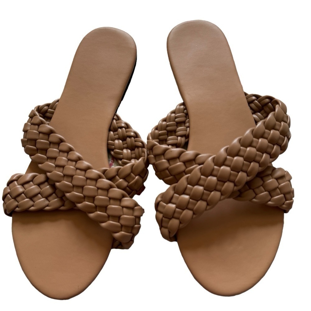 Braided Slip-On Sandals, Tan, Size 41